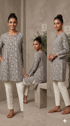 Elegant Grey Printed Cotton Kurti for Women