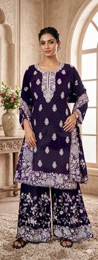 Royal Purple Printed Kurti Palazzo Set for Women
