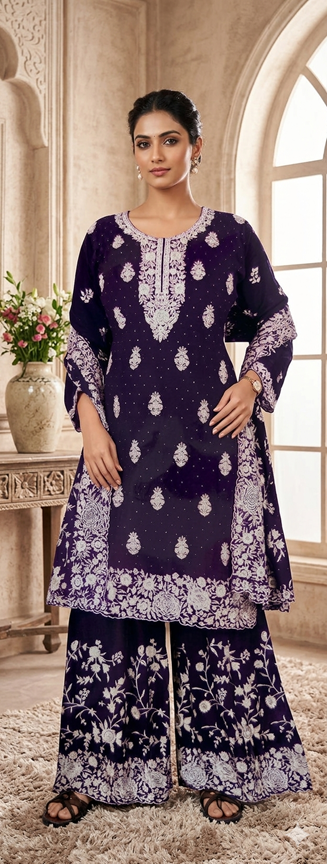 Royal Purple Printed Kurti Palazzo Set for Women