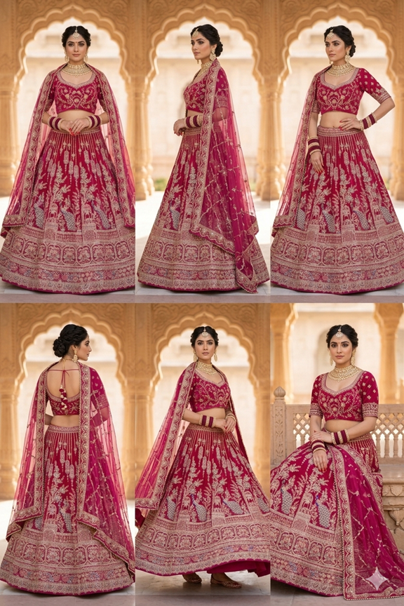 Regal Rani Pink Bridal Lehenga Set with 2 Chunni Unstitched