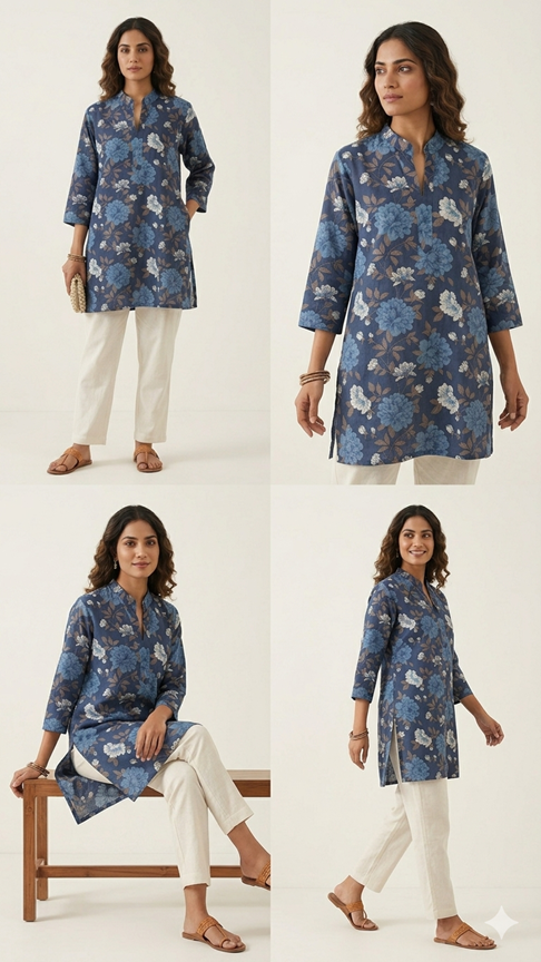 Midnight Bloom Floral Cotton Kurti