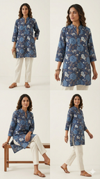 Midnight Bloom Floral Cotton Kurti