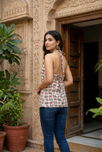 Maya Heritage Elephant Top in Crisp Ivory & Crimson