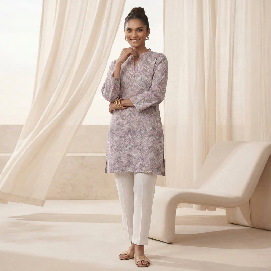 Women’s Chevron Printed Kurti Top – Modern Ethnic Elegance
