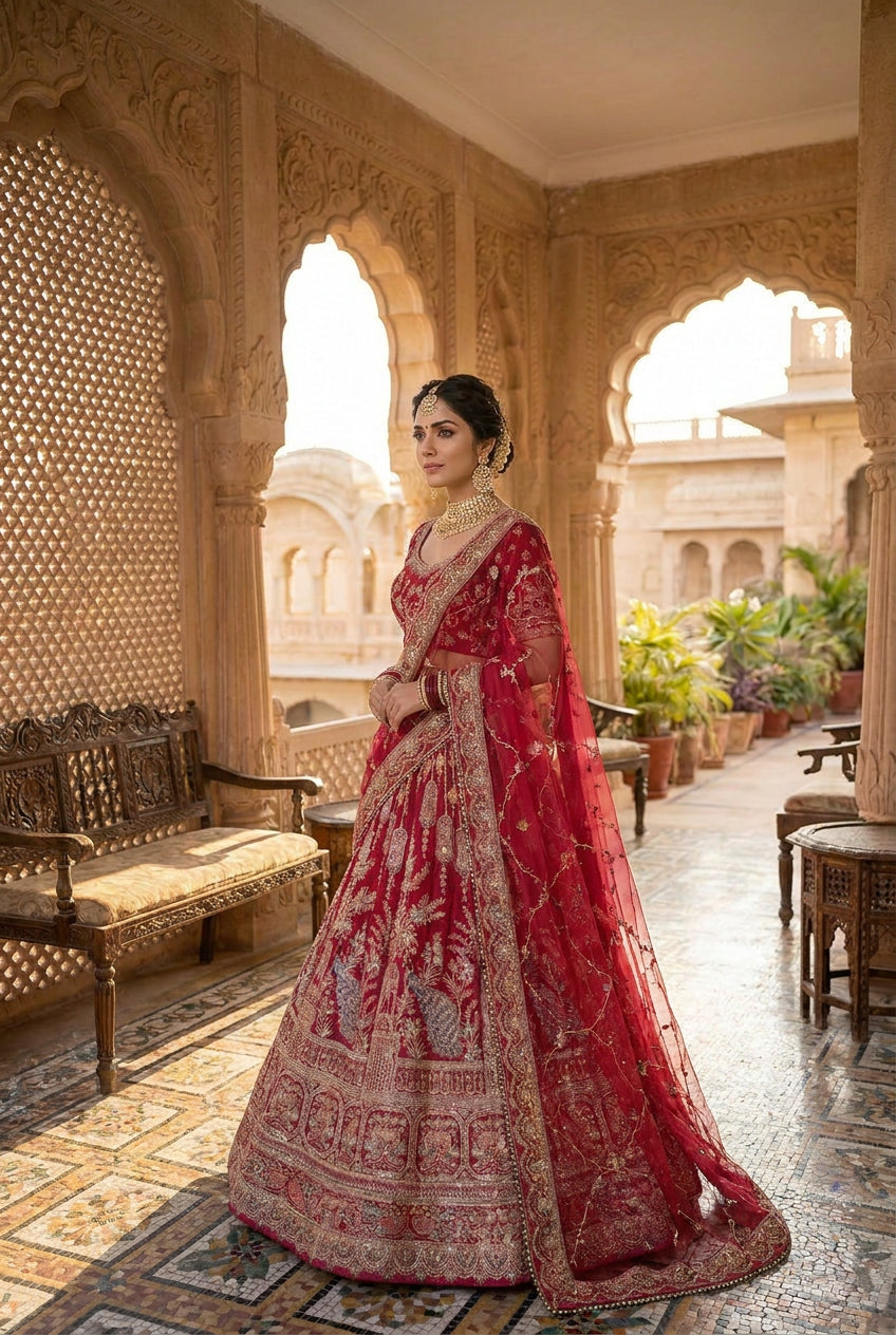 Regal Rani Pink Bridal Lehenga Set with 2 Chunni Unstitched