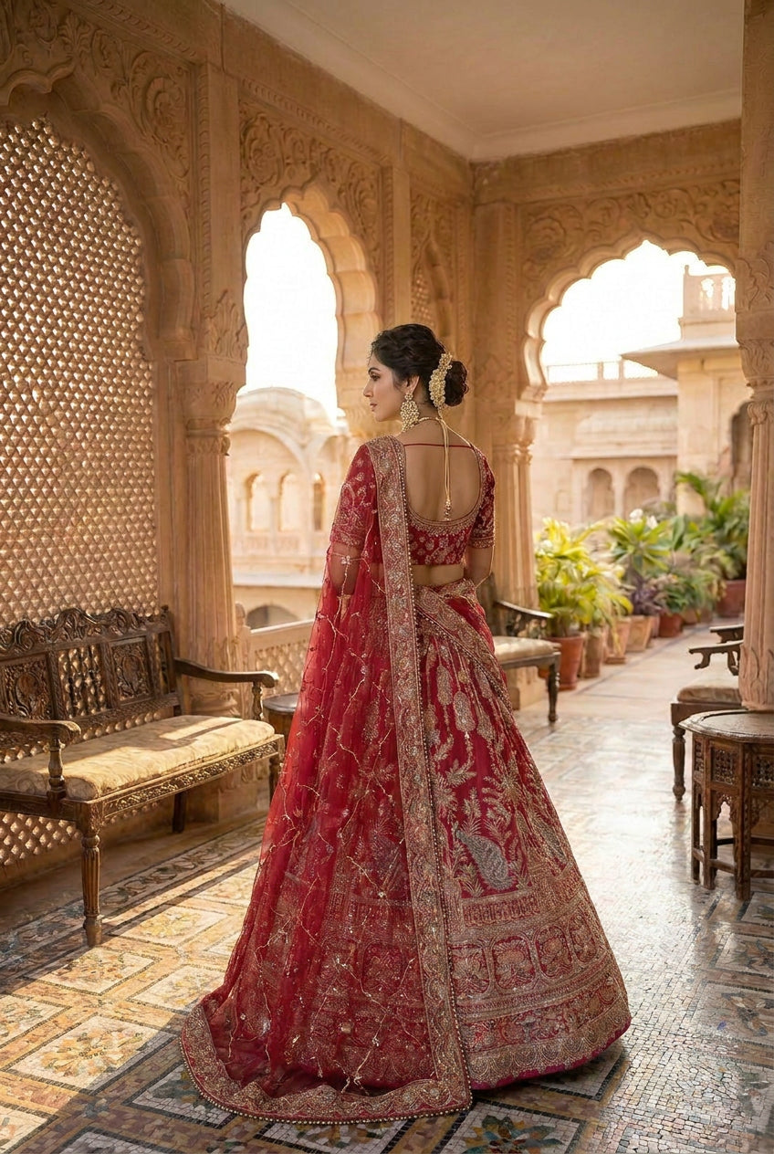 Regal Rani Pink Bridal Lehenga Set with 2 Chunni Unstitched