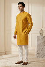 Reyansh Textured Silk Kurta Set in Festive Ochre