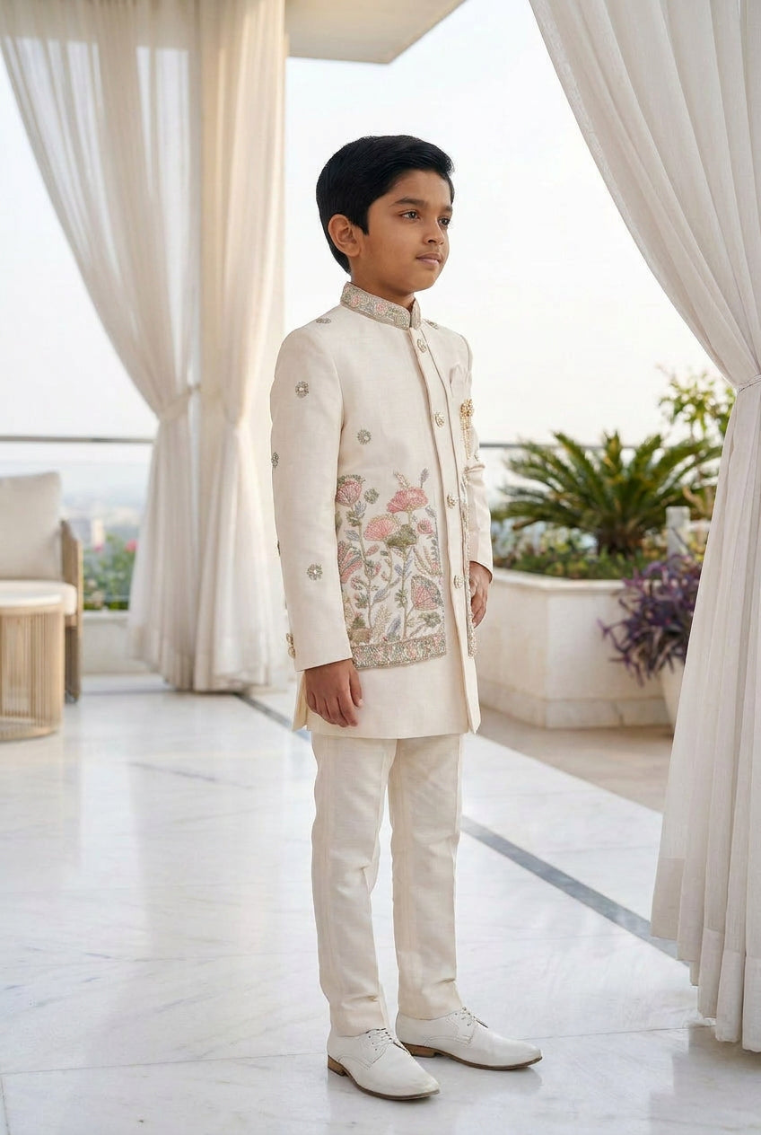 Royal Ivory Floral Sherwani Set for Boys