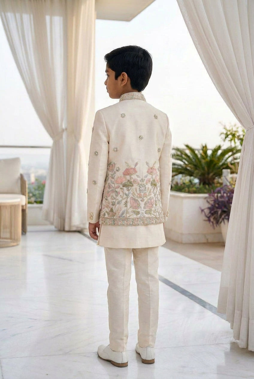 Royal Ivory Floral Sherwani Set for Boys