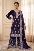 Royal Purple Printed Kurti Palazzo Set for Women