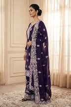 Royal Purple Printed Kurti Palazzo Set for Women