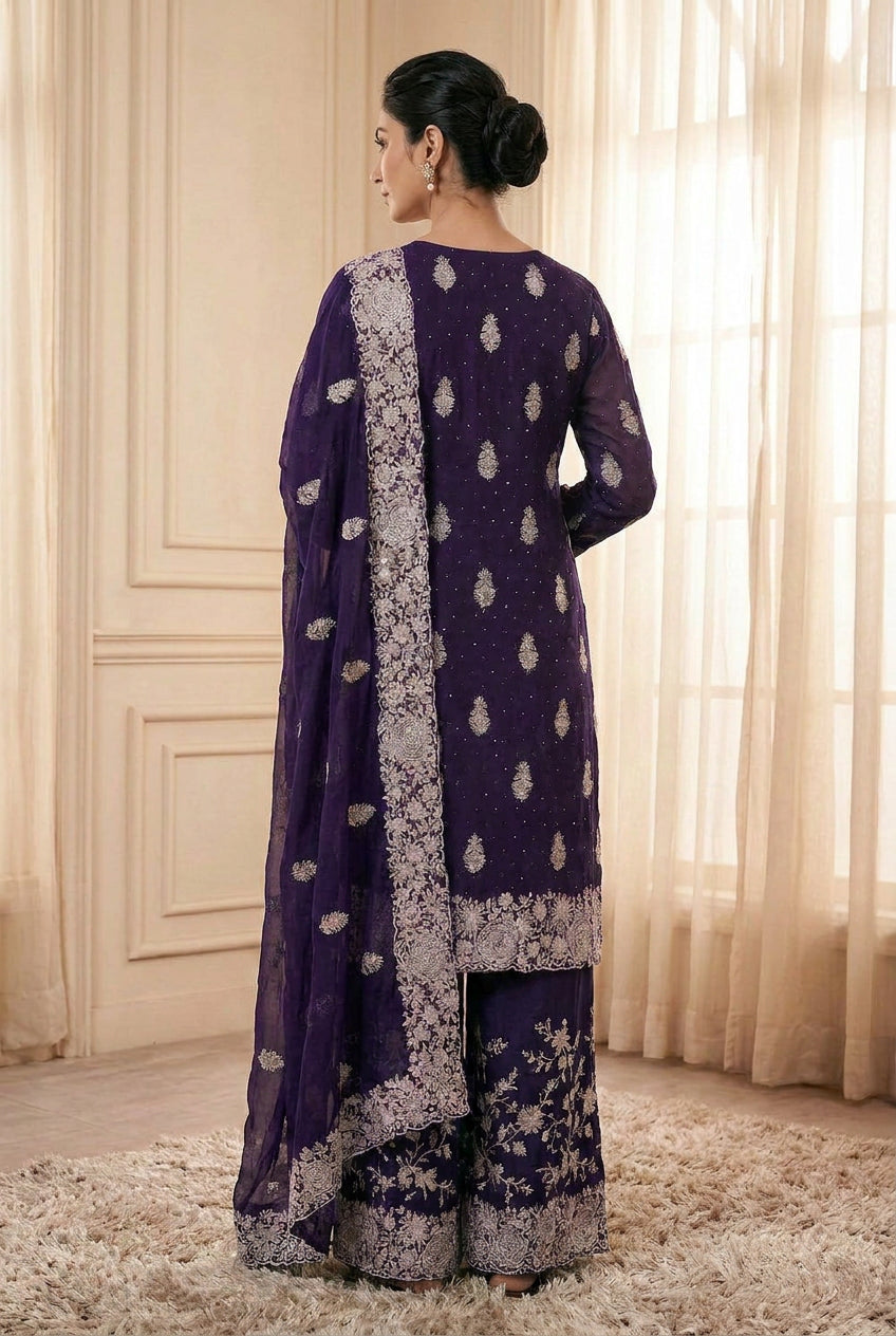 Royal Purple Printed Kurti Palazzo Set for Women