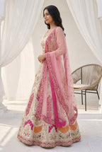 Shanaya Ornate Panel-Embroidered Lehenga Set in Cream & Blossom Pink
