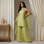 Meera Minimalist Sequinned Sharara Set in Soft Olive-Lime