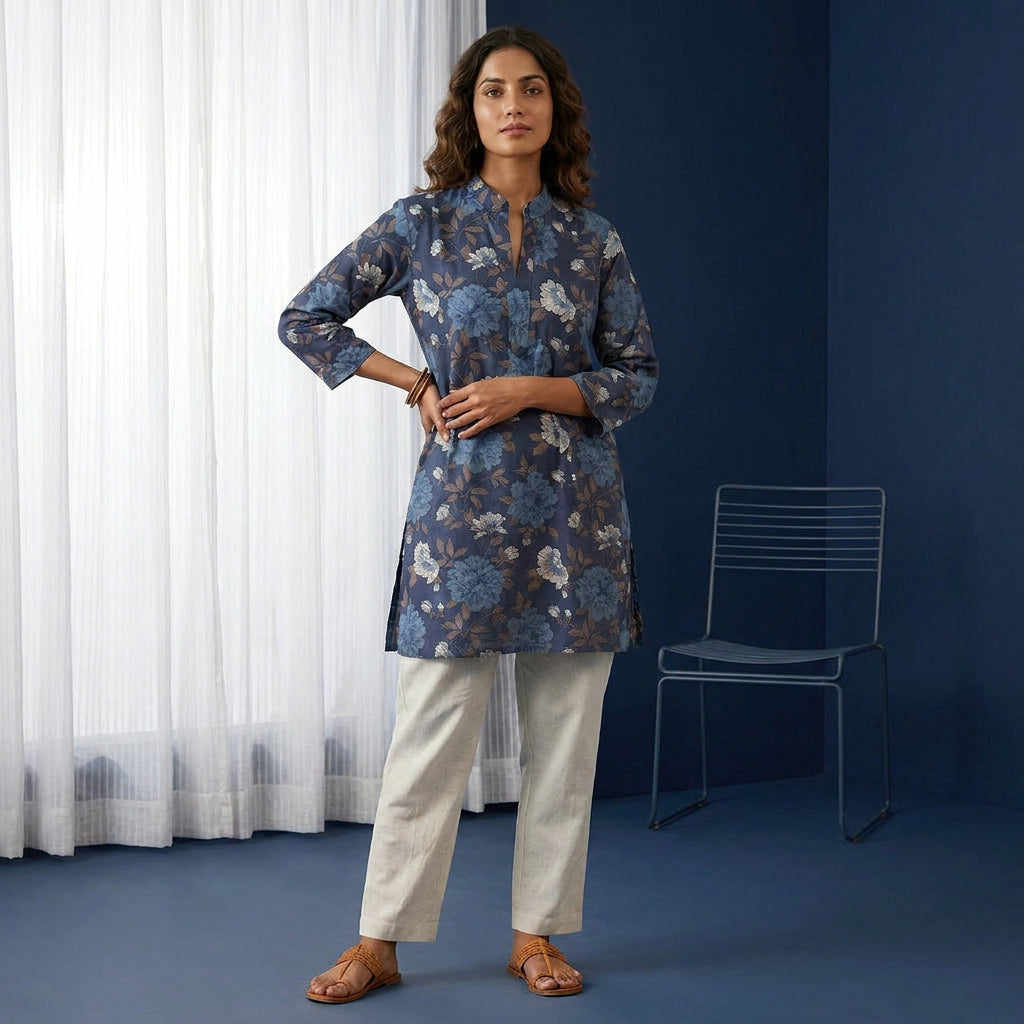 Midnight Bloom Floral Cotton Kurti