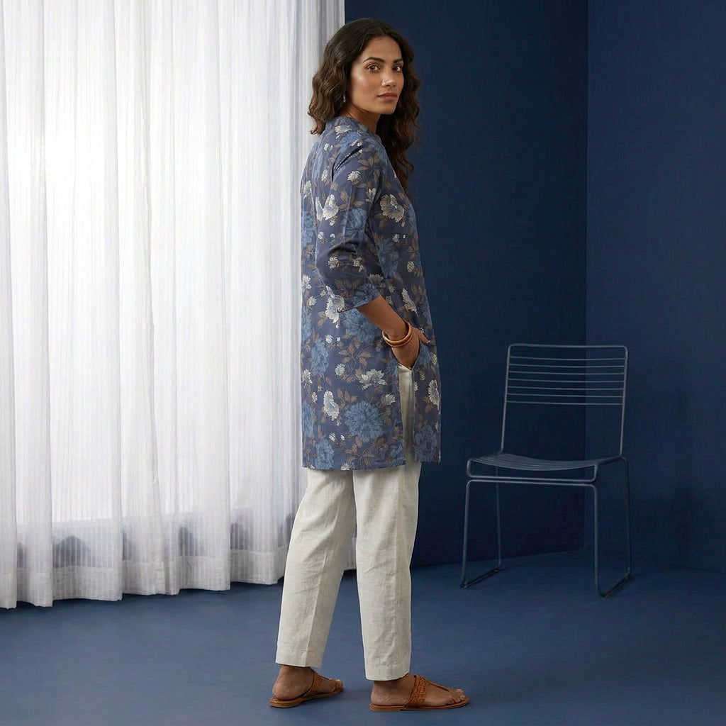 Midnight Bloom Floral Cotton Kurti