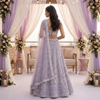Miraya Floral Embroidered Georgette Lehenga Set in Soft Lavender
