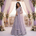 Miraya Floral Embroidered Georgette Lehenga Set in Soft Lavender