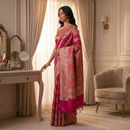 Myra Heritage Zari-Woven Silk Saree in Vivid Fuchsia With Unstich Blouse