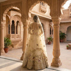 Avani Whimsical Forest Embroidered Lehenga Set in Pale Silk Cream