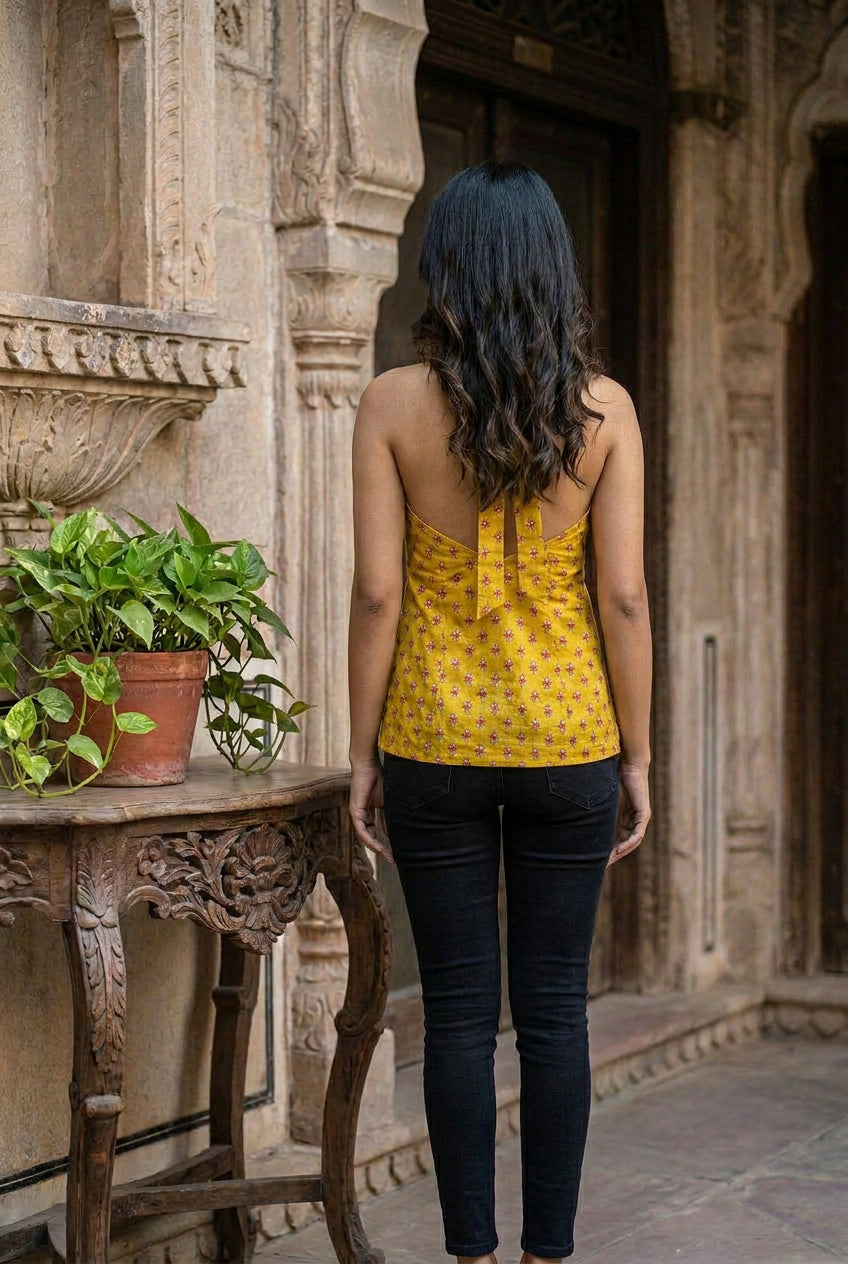 Sia Heritage Halter Top in Rich Mustard & Crimson