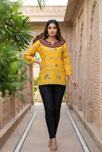 Avani Folk-Art Printed Tunic Top in Rich Yellow