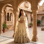 Avani Whimsical Forest Embroidered Lehenga Set in Pale Silk Cream