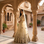 Avani Whimsical Forest Embroidered Lehenga Set in Pale Silk Cream