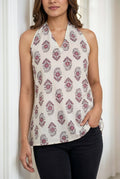 Rhea Heritage Halter Top in Crisp Ivory & Rich Crimson