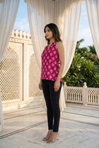 Fuchsia Tulip Block-Print Halter Dress
