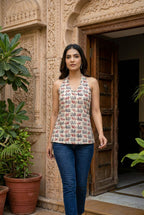 Maya Heritage Elephant Top in Crisp Ivory & Crimson