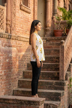 Ivory Marigold Block-Print Halter Top