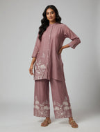 Zara Scenic Embroidered Button-Down Set in Muted Plum